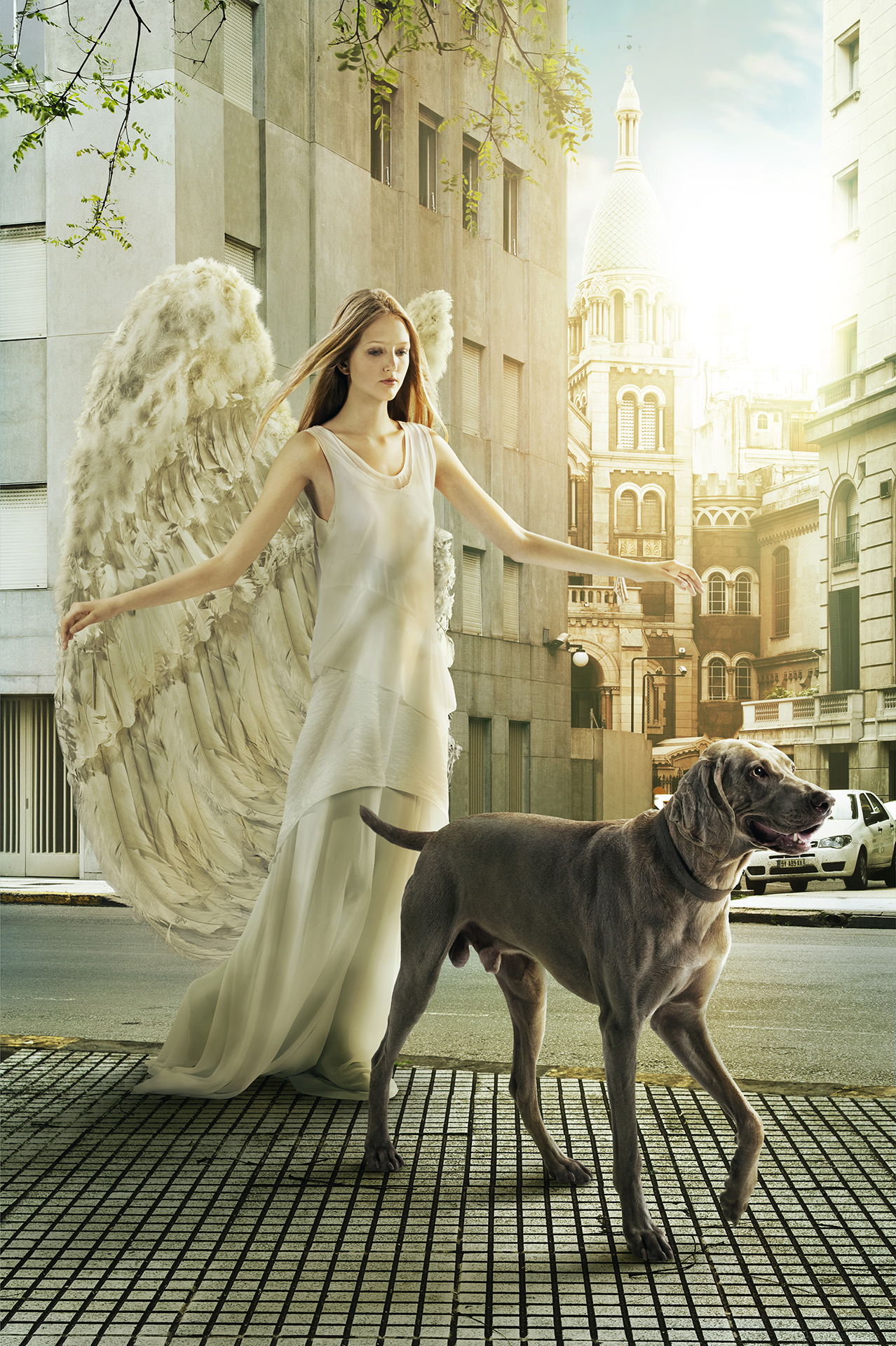 Pfizer - angel con sabueso y edificios